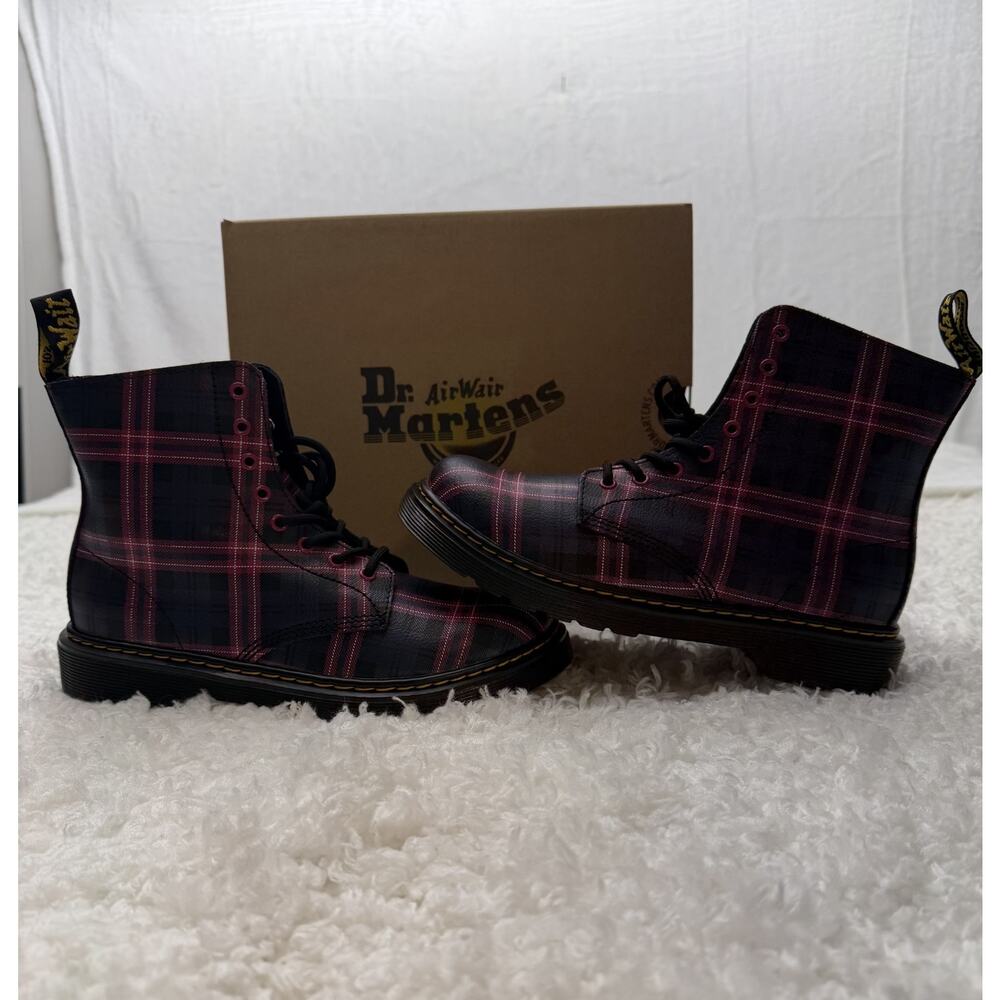 Dr. Martens 1460 Pascal J Kids Boots Athena Pop Plaid Print Black Multi Size 4 5